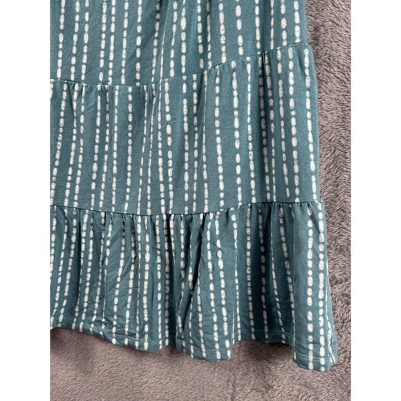 Teal Sleeveless Tiered Ruffle Top With White Dotted Stripes V-Neck By Wonderly - Picture 3 of 8